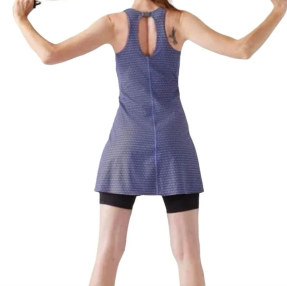 Athleta Ultimate Ease Fit And Flare Blue Purple Printed Dress Women's Size XL